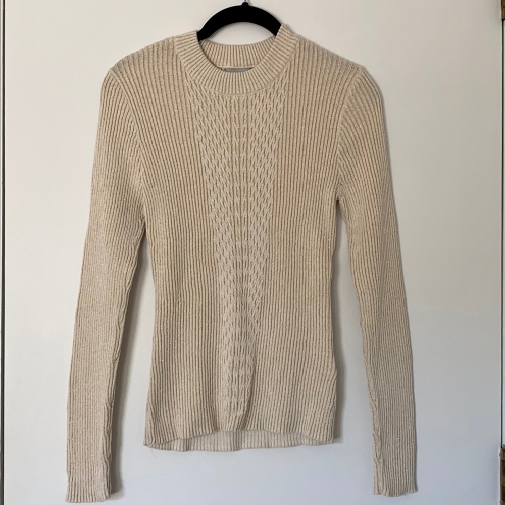 H&M Cream Knit Sweater with Subtle Gold Sparkle